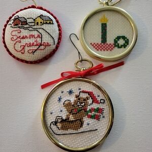 Holiday Cross-Stitch Ornament Set - Red, Green, Gold